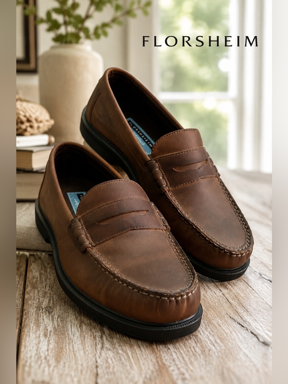 Florsheim Comfortech Brown Leather Penny Loafers Men's 9W Moc Slip On Casual